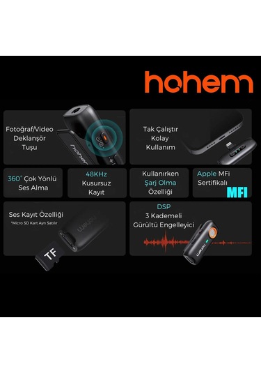 Hohem Mıc-01 Wireless 2 Kişilik Yaka Mikrofonu Lightning