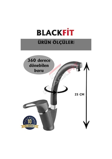 Mat Siyah Mix Eviye Bataryası Çift Çıkışlı Aç Kapa Mutfak Bataryası Siyah