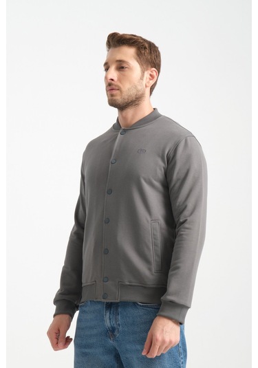 Shooter Sportswear Erkek Sweatshirt Düğmeli Ekru Standart Kalıp Haki