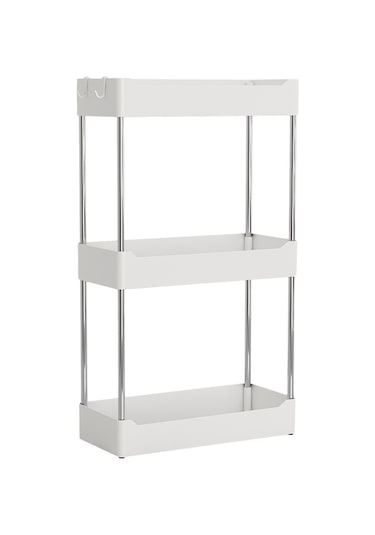 Konesam Banyo Mutfak Dolap Tahtaüstü Organizer - İçkiler Kozmetik Malzemeleri Saklama Rafı - 4 Katlı Paslanmaz Çelik Ayaklı İnci Beyaz Diğer