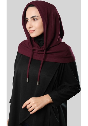 Bordo Bağcıklı Salaş Balaklava Boyunluklu Bere Triko Düz 2326 16 Bordo