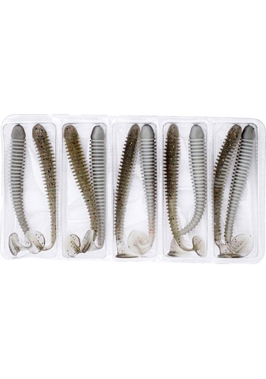 Silikon Kurt Yem - 4,2g 105mm - Turna/levrek Silikonu - 1 Adet - Gri/beyaz - Karides Kokulu