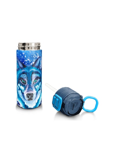 Coral High Kids Lacivert Mavi Kurt Desenli Pipetli Ve Direkt İçim Çelik Termos 500 Ml 31945 Lacivert