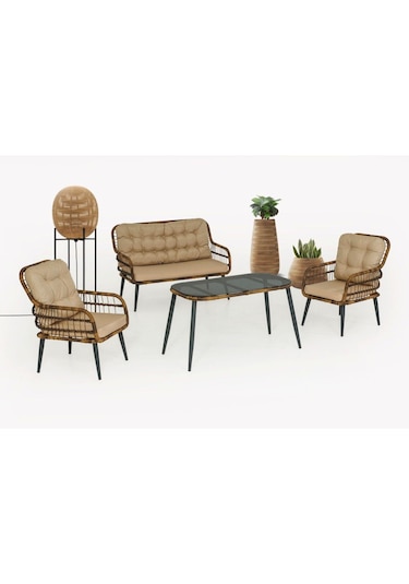 Capri Swing Pisa İkili Rattan Bahçe Balkon Oturma Grubu Açık Kahve 753