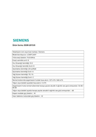 Siemens LC65FCJ60T 60 CM Duvar Tipi Davlumbaz