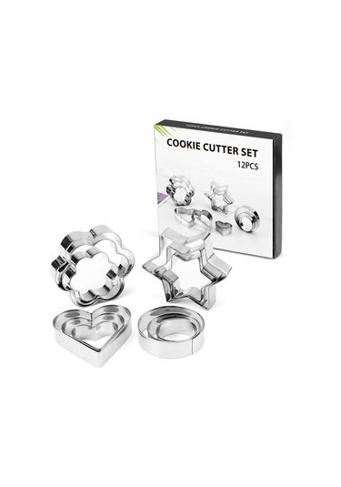 12 Adet Pişirme Aletleri, Pişirme Kalıpları, Zencefilli Kurabiye Şablonları, Kurabiye Kalıpları Gümüş Diğer