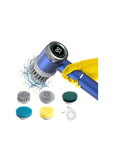 Xuweiwei Mavi Pancerka 1 Takim Elektrikli Temizlik Fircasi 5 Degistirilebilir Firca Basligi Tipc Sarjli Uc Hiz Ayarli Banyo Mutfak Fayans Temizligi