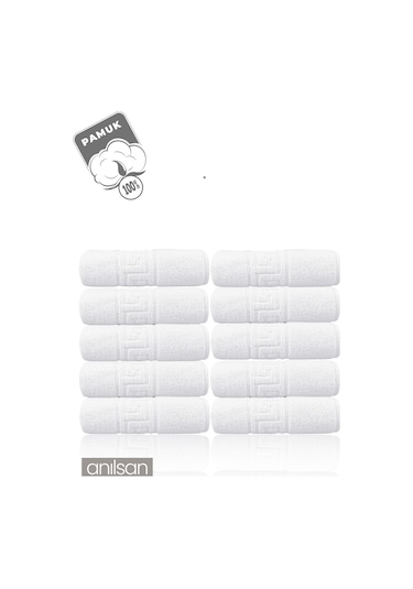 10'lu Greek El Havlusu - 50x90 Cm, 225gr, %100 Pamuk, Spa Ve Otel Havlusu Beyaz
