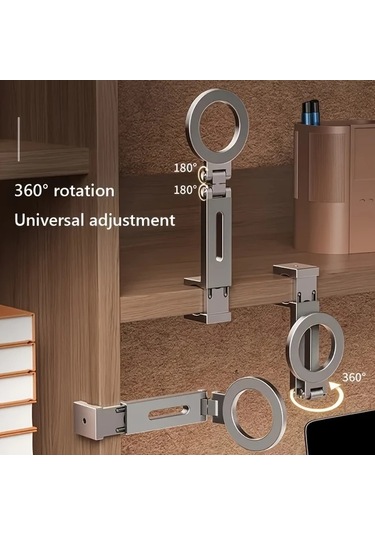 Motion003 1pc Gümüş Alüminyum Alaşım Manyetik Telefon Tutucu Katlanabilir Taşınabilir 3 Gümüş