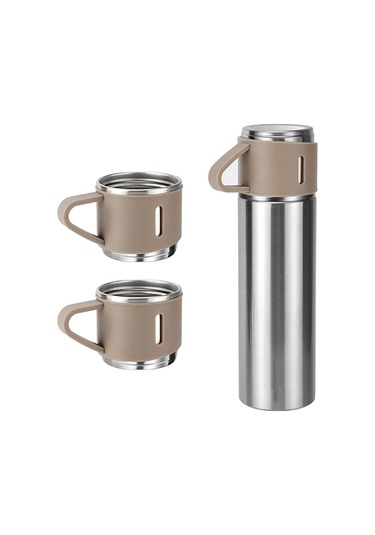 Kişiselleştirilebilir 3 Bardaklı Çelik Termos 05 Lt Crom Gümüş