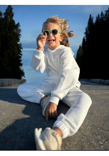 Yeni Sezon Petek /waffle Kumaş Oversize Kapüşonlu Alt Üst Eşofman Takımı Beyaz Renk