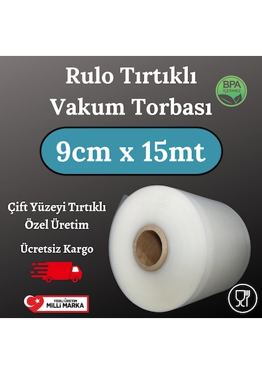 Rulo Tırtıklı Vakum Torbası Poşeti - 9 CM X 15 MT