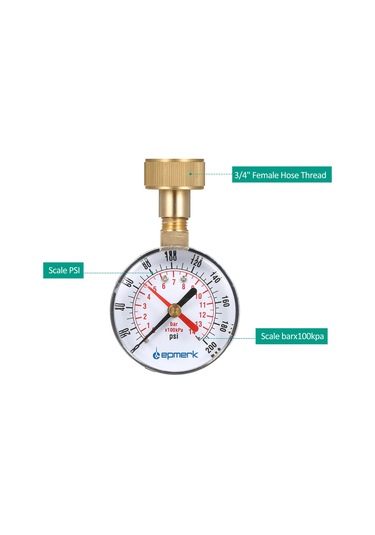 Maiyame "lepmerk 2-1/2" Su Basınç Ölçer - 3/4" Dişli, 0-200psı, Kırmızı Göstergeli"