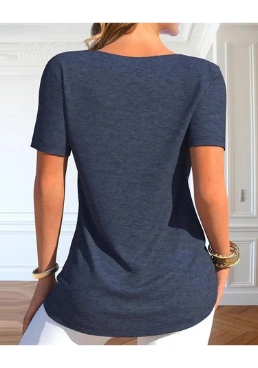 Kadın Degaje Yaka Düğme Detaylı Kısa Kollu Viskon Bluz