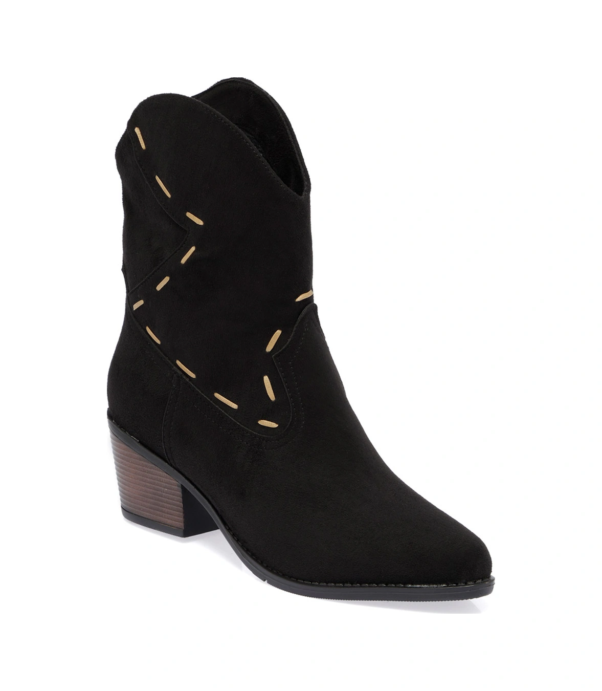 Gdt Ayakkabı Siyah Renk Süet Kalın Topuk Kadın Kovboy Bot Siyah