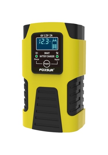 Foxsur 2a / 6v / 12v Araba / Motosiklet 3 Kademeli Tam Akıllı Akü Şarj Cihazı Sarı