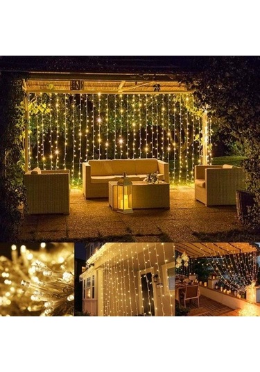 3x2 Perde Led Sarı Işık Plastik Kancalı Çok Renkli