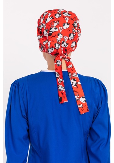 Kırmızı Snoppy Desenli Tesettür Doktor Hemşire Hastane Aşçı Cerr Kırmızı