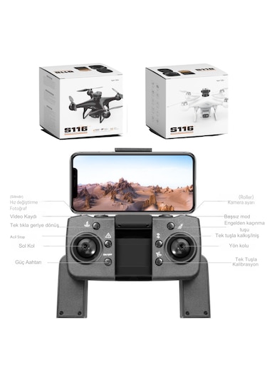 S116 Max Drone BEYAZ Fırçasız Motor 2 Batarya Ile 30 Dakika Uçuş 1080P Hd Çift Kamera Engelden Kaçınma