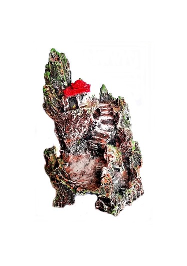 Şatolu Kaya Akvaryum Dekoru 22 Cm - Renk Kırmızı