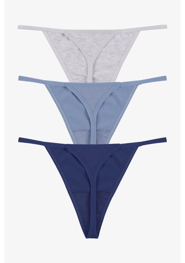 Kadın Pamuklu Basic Tanga Külot 3'lü Paket Kk20501 Mavi - Gri