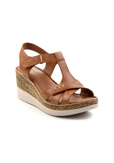 Taba Hakiki Deri Kadın Sandalet K05552600003 Taba