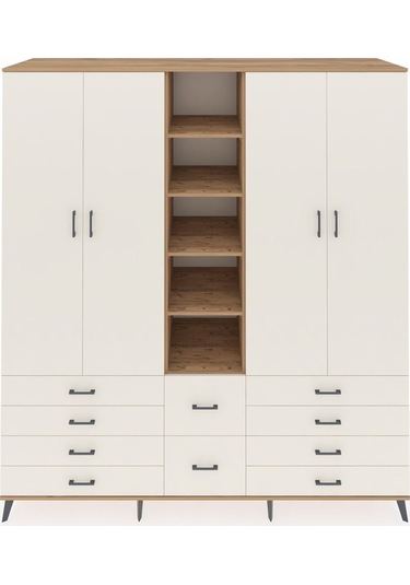Kronos Dolap 9 Raflı 10 Çekmeceli 2 Askılı 220x59x243 Çam-aytaşı/aytaşı Aytası/aytası