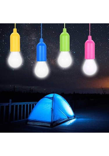 4 Adet Çekme Anahtarlı Taşınabilir Led Kamp Lambası Seti Beyaz Led Ampuller Dekoratif Mobil Işıklar Pil İle Çalışır