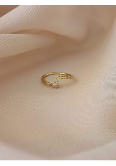 Zirkon Taşlı Yıldız Model Ayarlanabilir Gold Altın Renkli Yüzük Gold