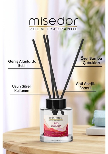 Misedor Red Sequoia Çubuklu Oda Kokusu 120 ML + Oda Spreyi 500 ML