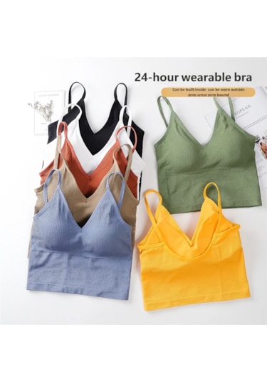 Ece's Design İnce Askılı Crop Atlet Soft Dokulu Rahat Bralet Üst W1011 Sarı