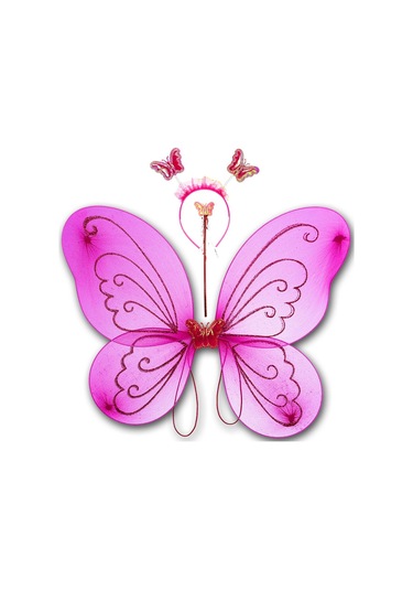 Kelebek Kanat Seti Fuşya Pembe Kanat-taç-asa Kız Çocuğu Kostümü