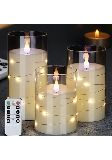 Xuweiwei 3 Adet Akrilik Led Mum Işık Kumanda Zamanlama Kararma Masastüü Aydınlatma Diğer