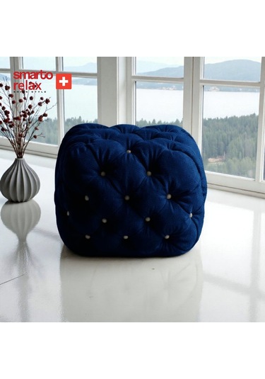 Smarto Relax Puf Zinal Ayaksız Kapitoneli Kare 45x45 Cm Lacivert Lacivert