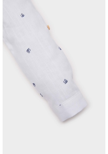 DeFacto Erkek Bebek Desenli Flamlı Poplin Uzun Kollu Gömlek E2022A525SPER85 Ekru