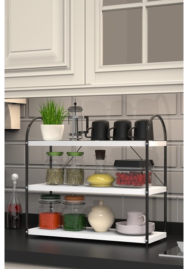 Bello Mutfak Rafı Tezgah Üstü 3'lü Oval 50 Cm Siyah-beyaz Siyah-beyaz