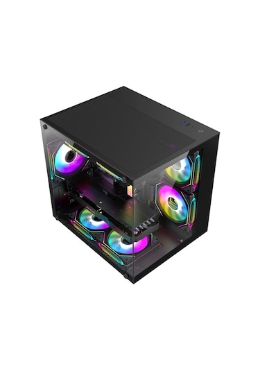 Xaser Siyah Cube 5x Argb Fan Tuş Kontrol 650w 80+ Akvaryum Kasa