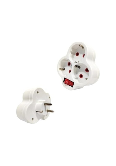 Fetih 3'Lü Papatya Anahtarlı Topraklı Fişli Priz Üçlü