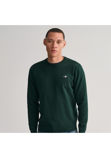 Gant Erkek Yeşil Regular Fit Bisiklet Yaka Kazak - Dokuma Yeşil