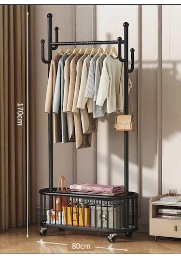 Oval Konfeksiyon Askılığı Siyah Askılık Ayaklı Askılık Kıyafet Askılığı Siyah