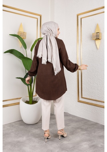 Önü Büzgülü Bilek Lastikli Tunik - Acı Kahve / Ü104 Acı Kahve Acı Kahverengi