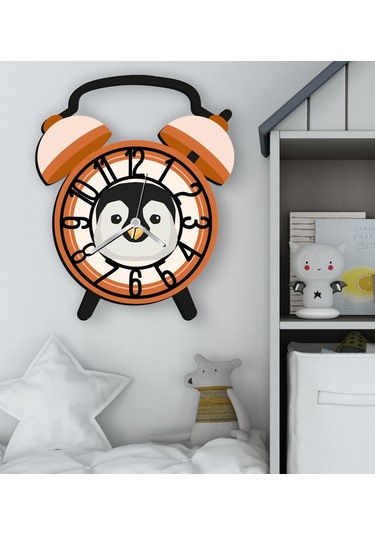 Bk Gift Kişiye Özel Hayvan Figürlü Retro Çalar Saat Tasarımlı Kabartma Figürlü Ahşap Çocuk Duvar Saati-6, Ev Dekoru, Çocuk Odası Aksesuar Bitmeyencom2 Çok Renkli