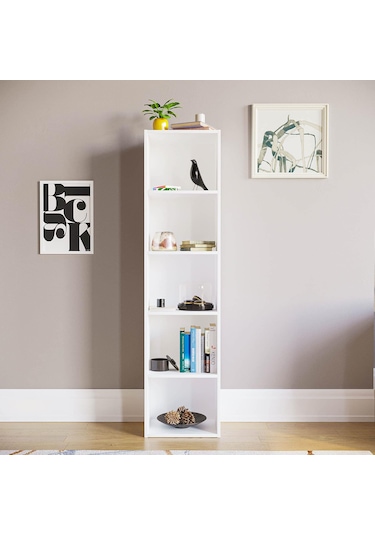 4 Raflı Kitaplık Mdf Çok Amaçlı Raf Beyaz