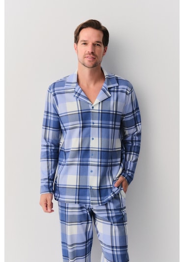 Suwen Sam Erkek Maskülen Pijama Takımı Sh26301660b375 Mavi Ekoseli