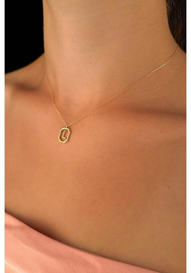 14 Ayar Altın Taşlı L Harfli Kolye 001