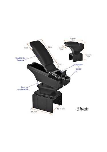 Carub Kolçak Sürgülü Ayarlı Siyah Küllük+Bardaklıklı Br4705707