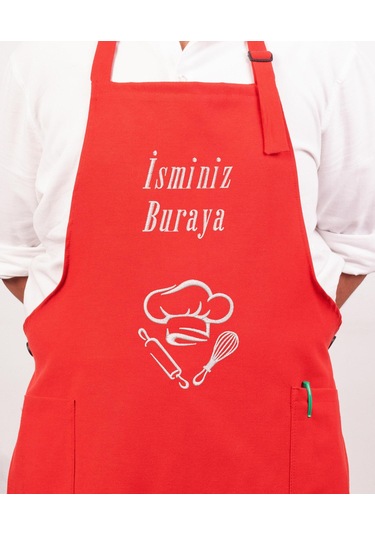 Mutfak Önlüğü Kişiye Ve İsme Özel Nakışlı Mutfak Önlüğü Şef 2 Farklı Renkler Kırmızı