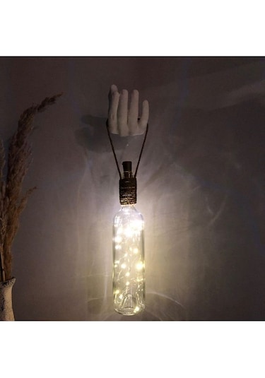 El Yapımı Heykel El Dekorlu Led Işıklı Beyaz Şarap Şişesi Aplik Çok Renkli