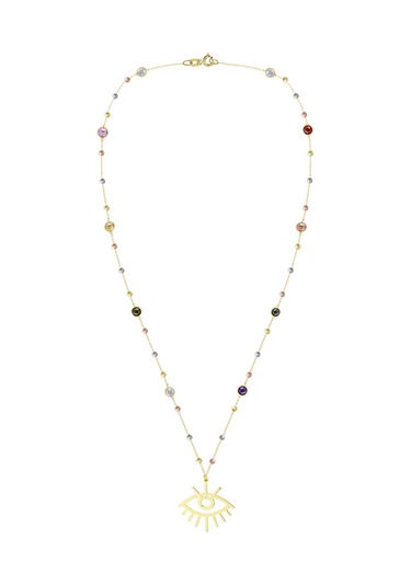 Renkli Taşlı Markiz Göz Altın Kolye