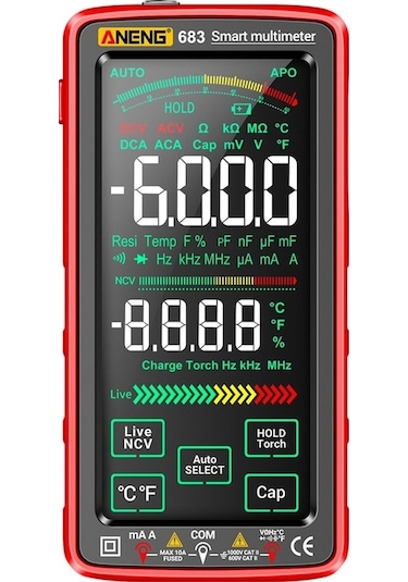 Didadodo Aneng 683 Dokunmatik Ncv İndüksiyon Multimetre, Yüksek Hassasiyetli Akıl Aralığı Yanmaya Dğ. Ölçüm Cihazı